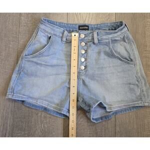 Poison Mushroom Womens Stretch Denim 4 Pocket Button Fly Shorts